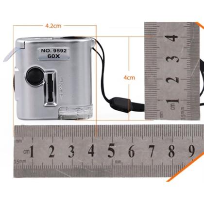 Imagem de Mini microscopio lupa 60x bolso led e ultravioleta conta fios relojoeiro joalheiro com capa