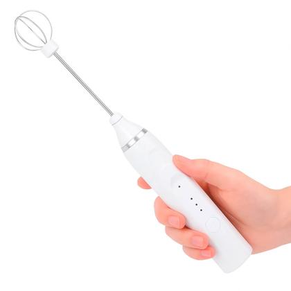 Imagem de Mini Misturador Mixer Portátil Recarregável USB Para Ovos Bebidas e Ingredientes Leves Branco