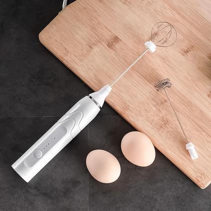 Imagem de Mini Misturador Mixer Portátil Recarregável USB Para Ovos Bebidas e Ingredientes Leves Branco