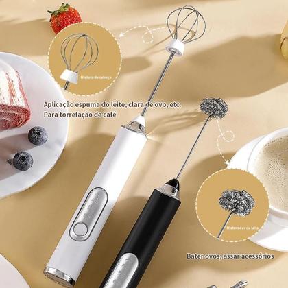 Imagem de Mini Mixer misturador portátil elétrico fuê shaker batedor ovos bebidas e café recarregável USB inox processador bivolt