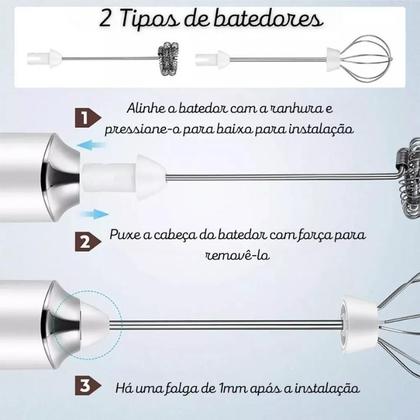 Imagem de Mini Mixer Portátil Misturador de Bebidas Com 3 velocidade e 2 cabeças Batedor Espumador de Leite USB Recarregável