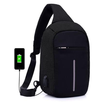 Imagem de Mini Mochila Anti Furto Bolsa Mala Transversal Cross Body USB Tablet Alça Única Preta