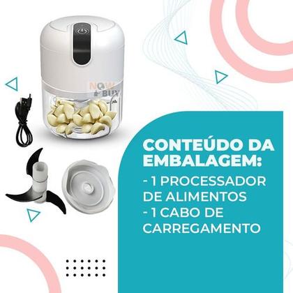 Imagem de Mini Moedor Elétrico Alho Cebola Sem Fio Usb Processador Cor Branco 110V/220V