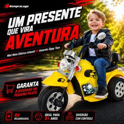 Imagem de Mini Moto Elétrica Infantil 6V Amarela Zippy Toys Recarregável 3 Rodas para Crianças