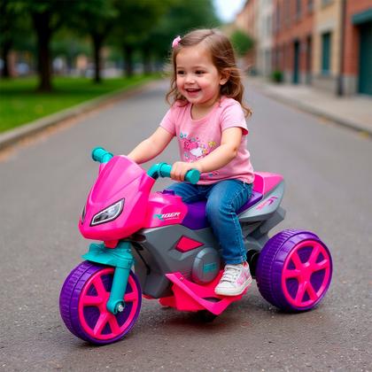 Mini Moto Elétrica Infantil Motinha Triciclo Rosa Bateria 6v ...