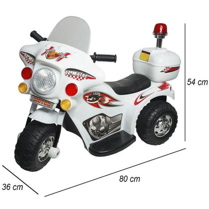 Imagem de Mini Moto Elétrica Infantil Triciclo Criança Bateria 6V Importway BW002-B Branco Polícia Bivolt