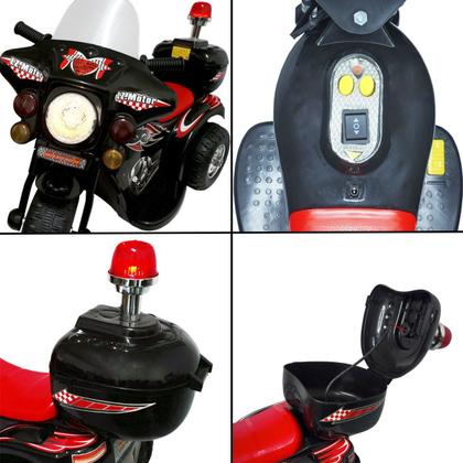 Imagem de Mini Moto Elétrica Infantil Triciclo Criança Bateria 6V Importway BW002-P Preto Polícia Bivolt