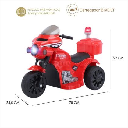 Imagem de Mini Moto Eletrica Infantil Vermelha Luz Led Sirene Musica