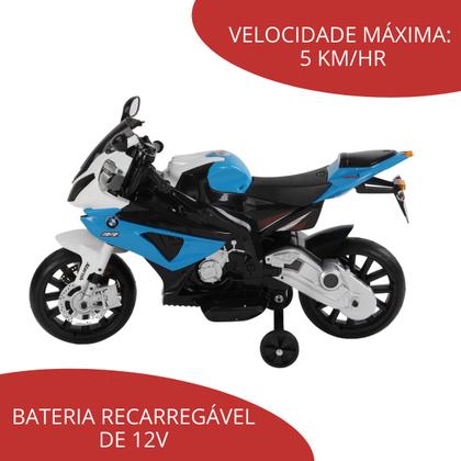 Imagem de Mini Moto Elétrica Triciclo Criança Infantil Bateria 12V Bmw S1000 RR Azul Luz Som Importway Bw-179