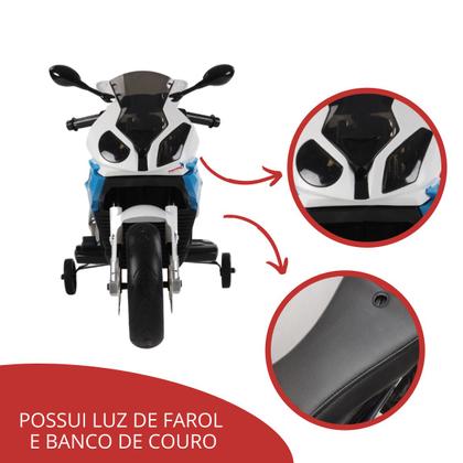 Imagem de Mini Moto Elétrica Triciclo Criança Infantil Bateria 12V Bmw S1000 RR Azul Luz Som Importway Bw-179