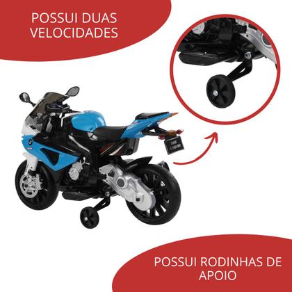 Imagem de Mini Moto Elétrica Triciclo Criança Infantil Bateria 12V Bmw S1000 RR Azul Luz Som Importway Bw-179