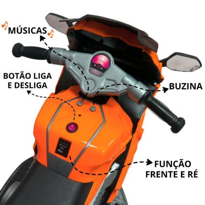 Imagem de Mini Moto Motinha Elétrica Infantil Bateria 6V Triciclo Criança Laranja Brinqway Bw-232