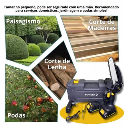 Imagem de Mini Motosserra Elétrica 2 Bateria Eletrossera Portátil Sem Fio 21v Bomder BOM910