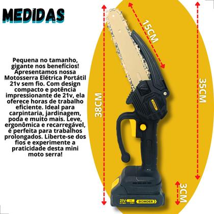Imagem de Mini Motosserra Elétrica 2 Bateria Eletrossera Portátil Sem Fio 21v Bomder BOM910