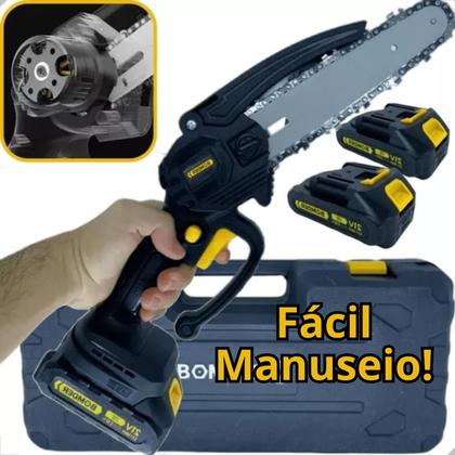 Imagem de Mini Motosserra Elétrica 2 Bateria Eletrossera Portátil Sem Fio 21v Bomder BOM910
