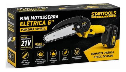 Imagem de Mini Motosserra Elétrica 21V 6” Sem Fio Recarregável com Bateria para Podas, Galhos e Jardinagem