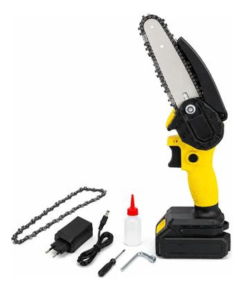 Imagem de Mini Motosserra Elétrica 21V 6” Sem Fio Recarregável com Bateria para Podas, Galhos e Jardinagem