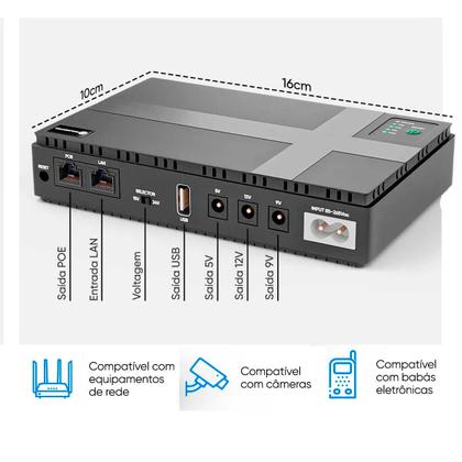 Imagem de Mini Nobreak UPS Goldentec 18W Bivolt 9/12/15/24V Bateria 10.400mAH para Roteadores, Modems, Câmera de segurança