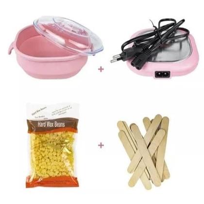 Imagem de Mini Panela de Silicone Quente com Tampa Depilação + 100g Grão Cera + 10 Palitos Madeira Bivolt