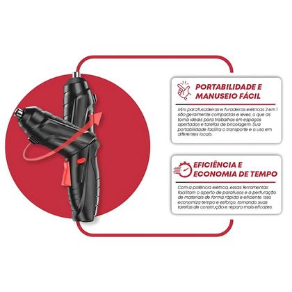 Imagem de Mini Parafusadeira Elétrica Recarregável 4.2V com LED  Kit 45 Itens + Maleta