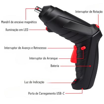 Imagem de Mini Parafusadeira Elétrica Recarregável 4.2V com LED  Kit 45 Itens + Maleta