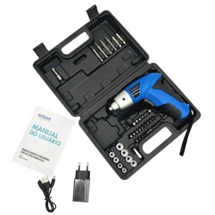 Imagem de Mini Parafusadeira Elétrica Recarregável C/ 49 Peças Maleta Kit Completo Led Carregamento Tipo C Portátil Ferramenta