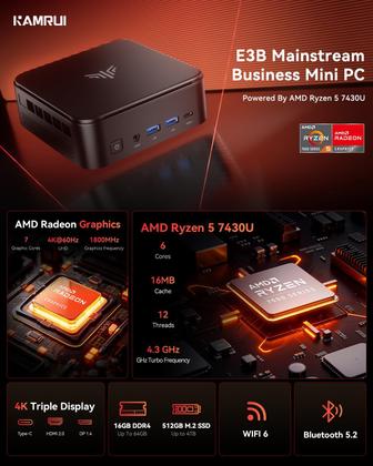 Mini PC Gamer KAMRUI E3B Ryzen 5 16GB 512GB SSD WiFi6 - Mini PC