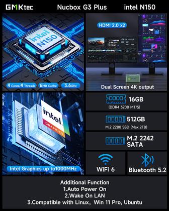 Mini PC GMKtec Intel Twin Lake N150 16 GB de RAM 512 GB SSD 4K