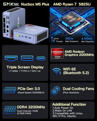 Mini PC GMKtec Nucbox M5 Plus Ryzen 7 5825U 16 GB 512 GB SSD