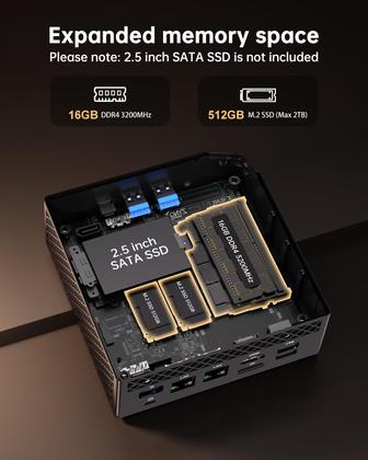 Mini PC para jogos ACEMAGICIAN AMD Ryzen 7 5700U 32 GB 512 GB SSD