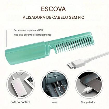 Imagem de Mini Pente Alisador de Cabelos Portatil S Fio Recarregavel