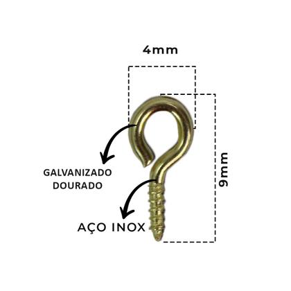 Imagem de Mini Pitão Gancho Rosqueável Dourado 9mm Para Artesanato Com 100 Unidades