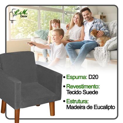 Imagem de Mini Poltrona Decorativa Infantil Nina Suede Cinza Escuro LM Decor