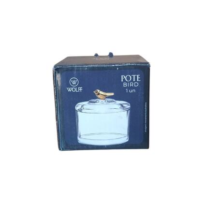 Imagem de Mini Pote De Cristal Tampa Bird Dourado Decorativo Baleiro