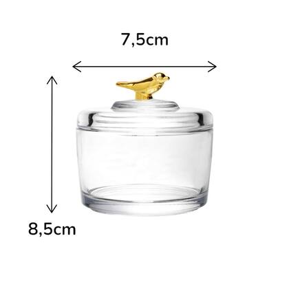 Imagem de Mini Pote De Cristal Tampa Bird Dourado Decorativo Baleiro