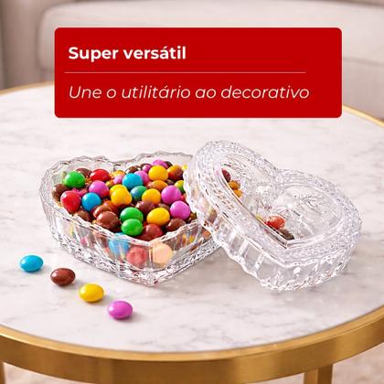 Imagem de Mini Potiche Porta Jóia Bomboniere de Cristal Coração com Tampa Decorativo Lyor 8x4cm