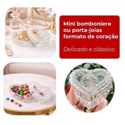 Imagem de Mini Potiche Porta Jóia Bomboniere de Cristal Coração com Tampa Decorativo Lyor 8x4cm