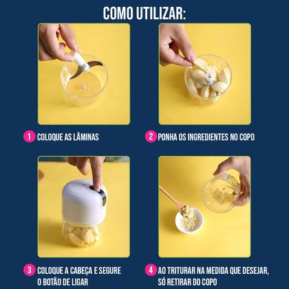 Imagem de Mini Processador Alimentos Triturador Elétrico Sem Fio 250ml Usb Regarregável