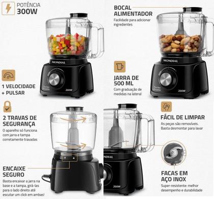 Imagem de Mini Processador de Alimentos 300 Watts  Turbo Pratic MP-16-B Mondial 