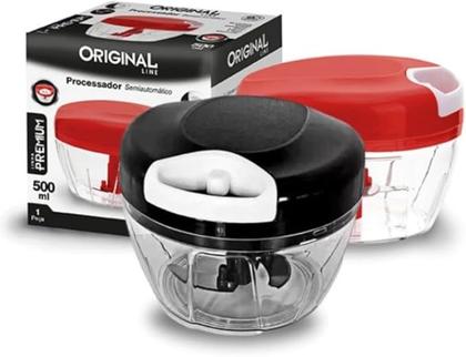 Imagem de Mini Processador de Alimentos Manual, Triturador de Alho, 500ml Grande, 3 Laminas Afiadas Aço Inox