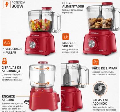 Imagem de Mini Processador de Alimentos Mp-16-R Turbo Pratic 500ml Mondial