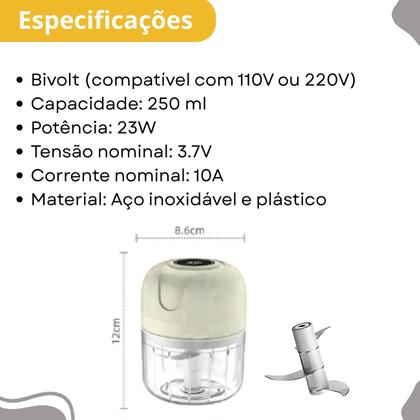 Imagem de Mini Processador Elétrico De Alho Legumes Usb 3 Lâminas