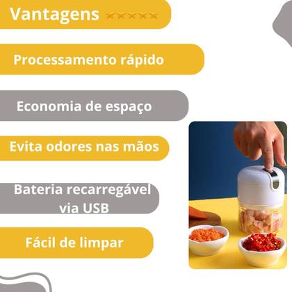Imagem de Mini Processador Elétrico De Alho Legumes Usb 3 Lâminas