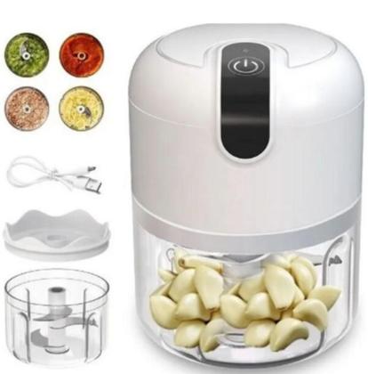 Imagem de Mini Processador Elétrico de Alimentos Portátil com 3 lâminas de aço inox USB 250 ml Bivolt