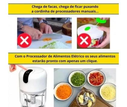 Imagem de Mini Processador Elétrico de Alimentos Portátil com 3 lâminas de aço inox USB 250 ml Bivolt