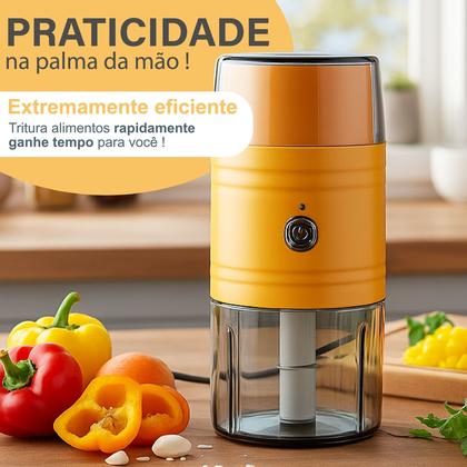 Imagem de Mini Processador Moedor Elétrico Recarregável Triturador De Alho Sem Fio USB 2 Em 1