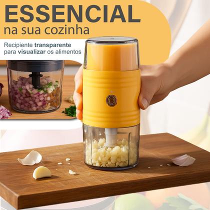 Imagem de Mini Processador Moedor Elétrico Recarregável Triturador De Alho Sem Fio USB 2 Em 1