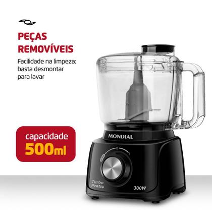 Imagem de Mini Processador Mondial Turbo Pratic 127v 500mL Preto MP-16-B