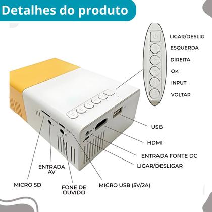 Imagem de Mini Projetor Filme Hd Portátil Tv Amarelo Full Hd Lcd Datashow 400 Lumens