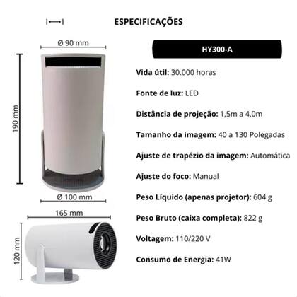 Imagem de Mini Projetor Inteligente Smart Portátil auto ajustável, nova geração 2026 Wifi Bluetooth, 130 polegadas, Android , Full HD Smart 2026 nova geração